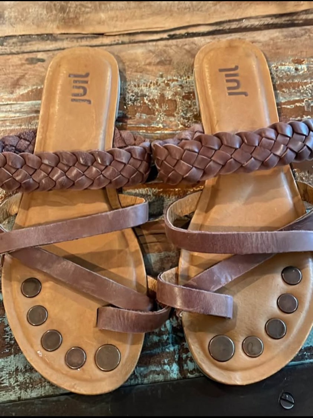Juil Leather Grounding Sandals Brown Braided Strappy Women's 7/37